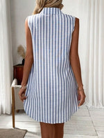 Sleeveless Striped Button Detail Shirt Dress