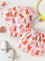 Children's Bunny Print Short Sleeve Top and Shorts Set