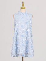 Floral Applique High Neck Sleeveless Mini Dress
