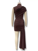 Ruched Asymmetrical Mock Neck Dress