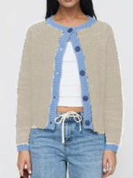 Contrast Trim Button-Up Cardigan