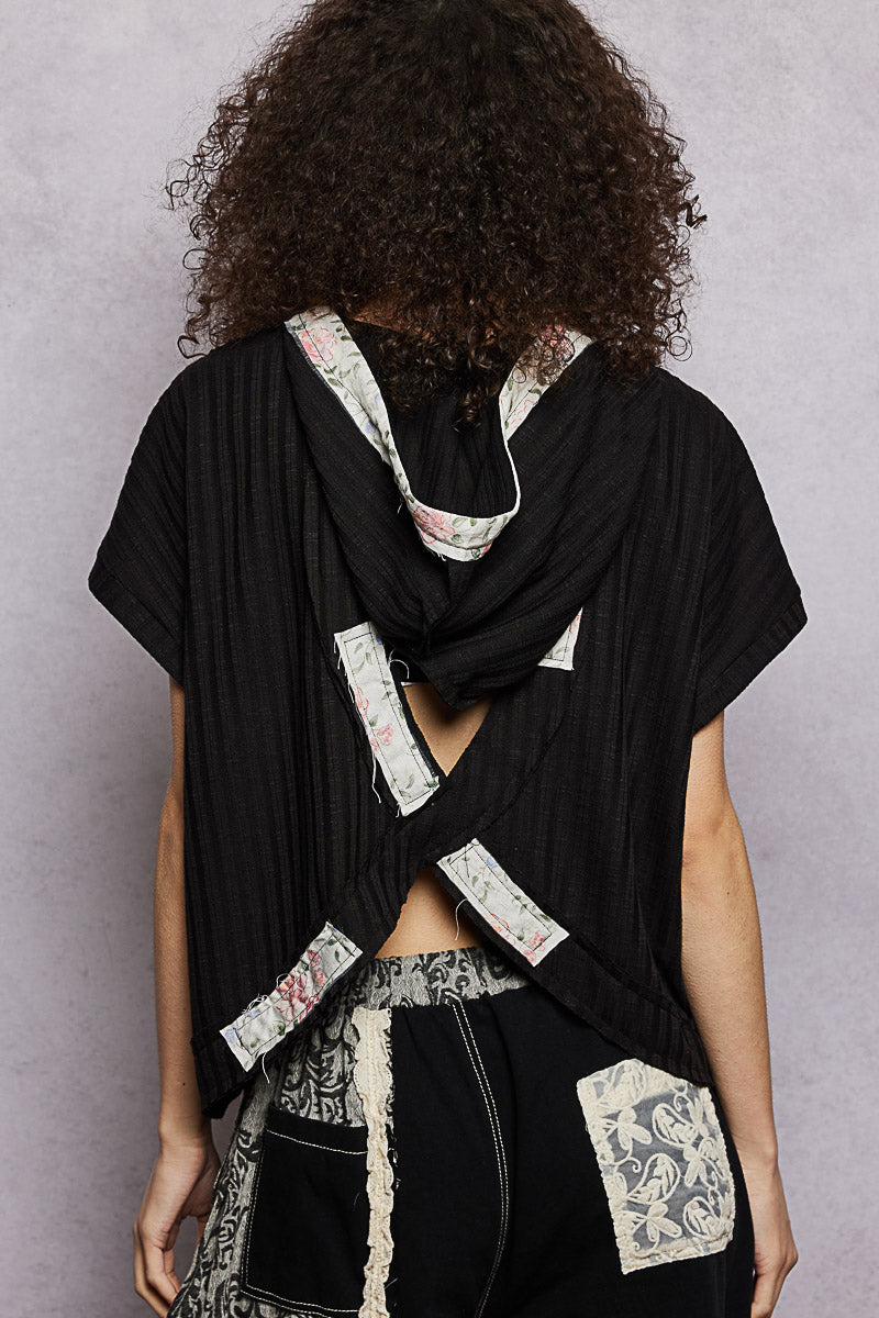 POL Short Sleeve Hooded Top with Back-Open Detail