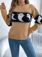 Halloween Ghost Pattern Textured Sweater