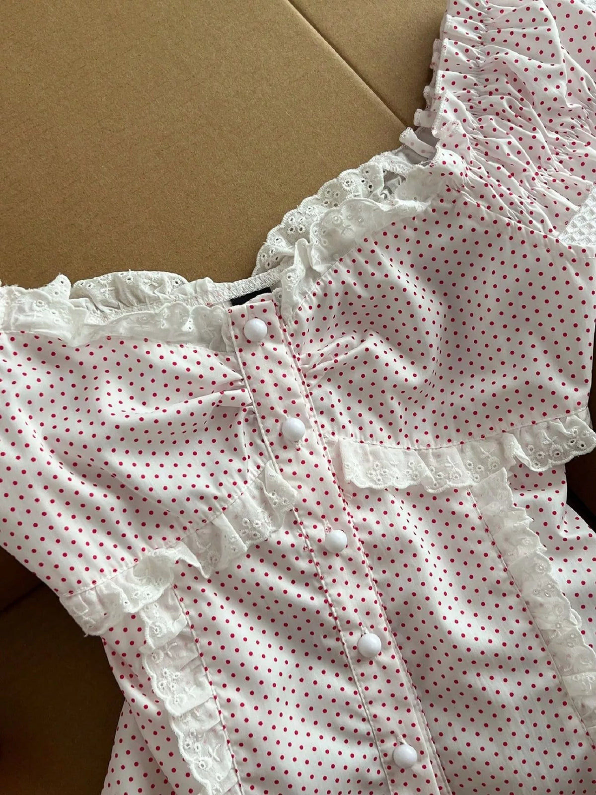 Polka Dot Lace Trim Blouse