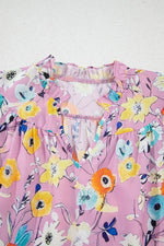 Printed Notched Double Layered Ruffle Sleeve Blouse