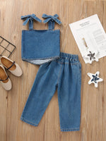 Children's Tie Shoulder Tank and Distressed Jeans Set