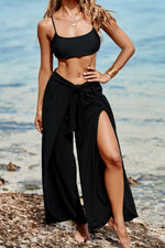 Knotted Waist Split Leg Relaxed Pants