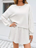 Pearl Embellished Round Neck Top and Skort Set