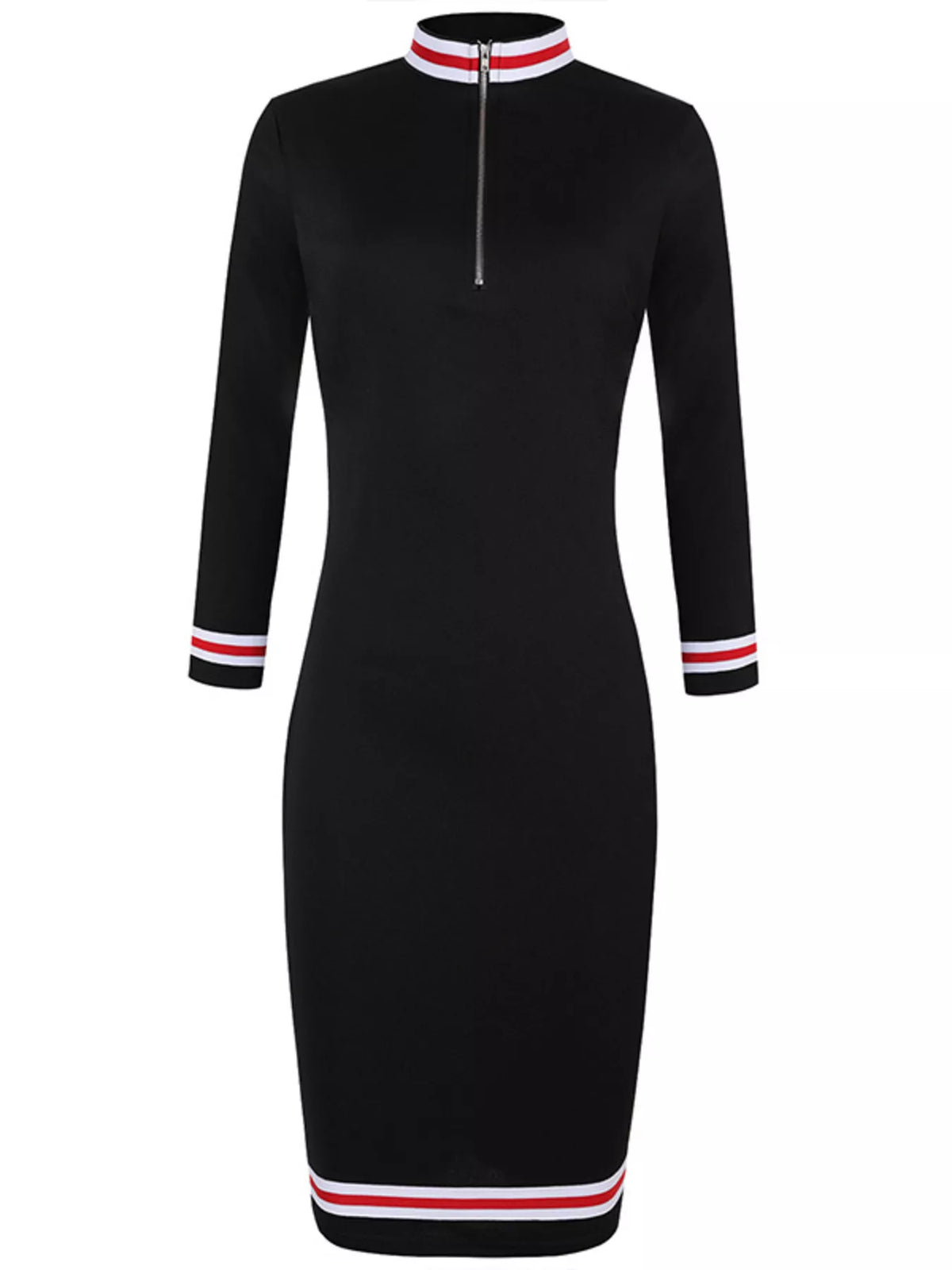 Striped Long Sleeve Bodycon Midi Dress