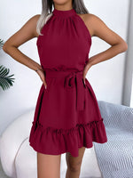 Halter Neck Ruffle Hem A-Line Dress