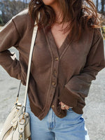 Button Front V Neck Casual Cardigan