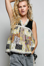 POL Floral V-Neck Sheer Tank with Lace Trim