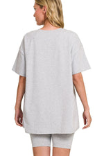 Zenana Cotton Round Neck Top & Biker Shorts