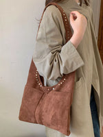 Studded Suede Shoulder Bag