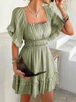Square Neck Ruffle Trim Mini Dress