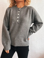 Button-Front Long Sleeve Sweater