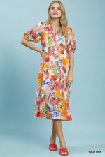 Umgee Watercolor Floral Tiered Midi Dress