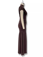 Ruched Asymmetrical Mock Neck Dress