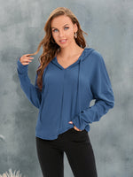 Waffle-Knit Drawstring Drop Shoulder Hoodie