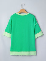 Loose Uneven Hem Twist Ribbed T Shirt
