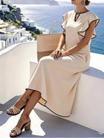 Ruffle Trim Notched Midi Dress