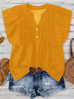 Polka Dot Notched Ruffled Cap Sleeve Blouse