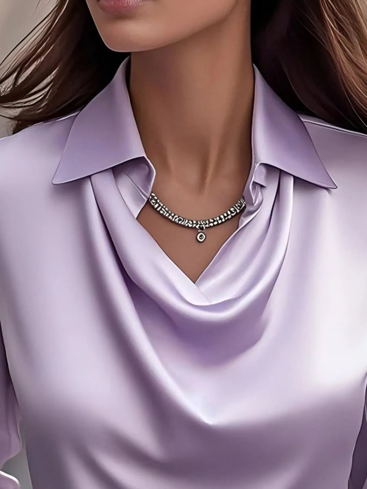 Satin Collar Long Sleeve Blouse