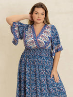 Plus Size Printed Surplice Half Sleeve Dress