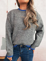 Ribbed Contrast Trim Long Sleeve Sweater