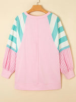 Striped Color Block Patchwork Raglan Sleeve Top with Slits