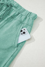 Mineral Wash Exposed Seam Drawstring High Waist Wide Leg Cargo Pants