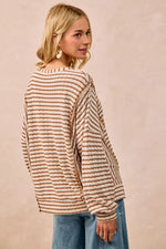 BiBi Open Seam Detail Textured Stripe Knit Top