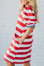 Striped Puff Sleeve Casual Mini Dress