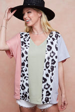BiBi Cotton Span Knit With Leopard Color Block Top
