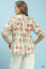 Umgee Floral Button-Front Short Sleeve Top
