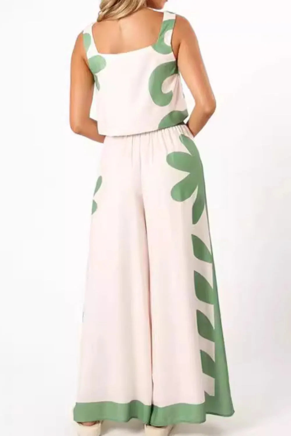 Leaf Print Tank Top and Pants Set
