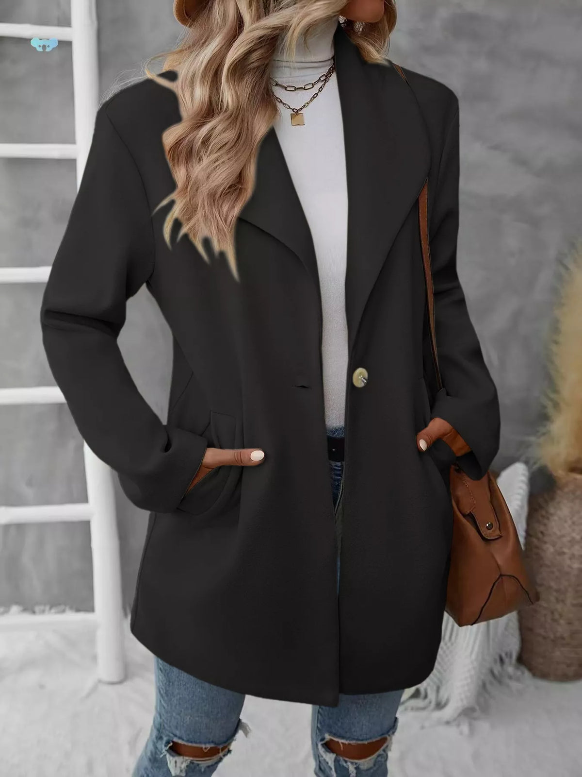 Lapel Collar Single-Button Wool Blend Overcoat