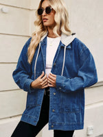 Oversized Button Up Denim Jacket with Hood