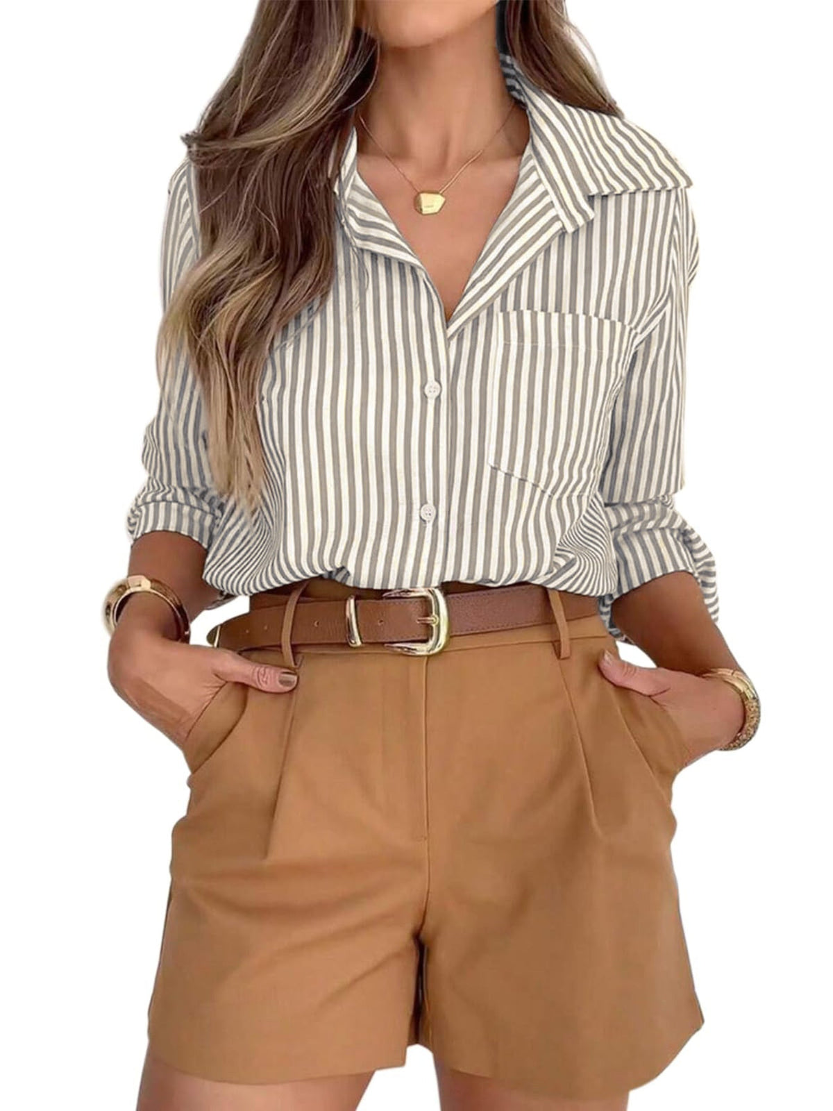Striped Button-Down Long Sleeve Shirt
