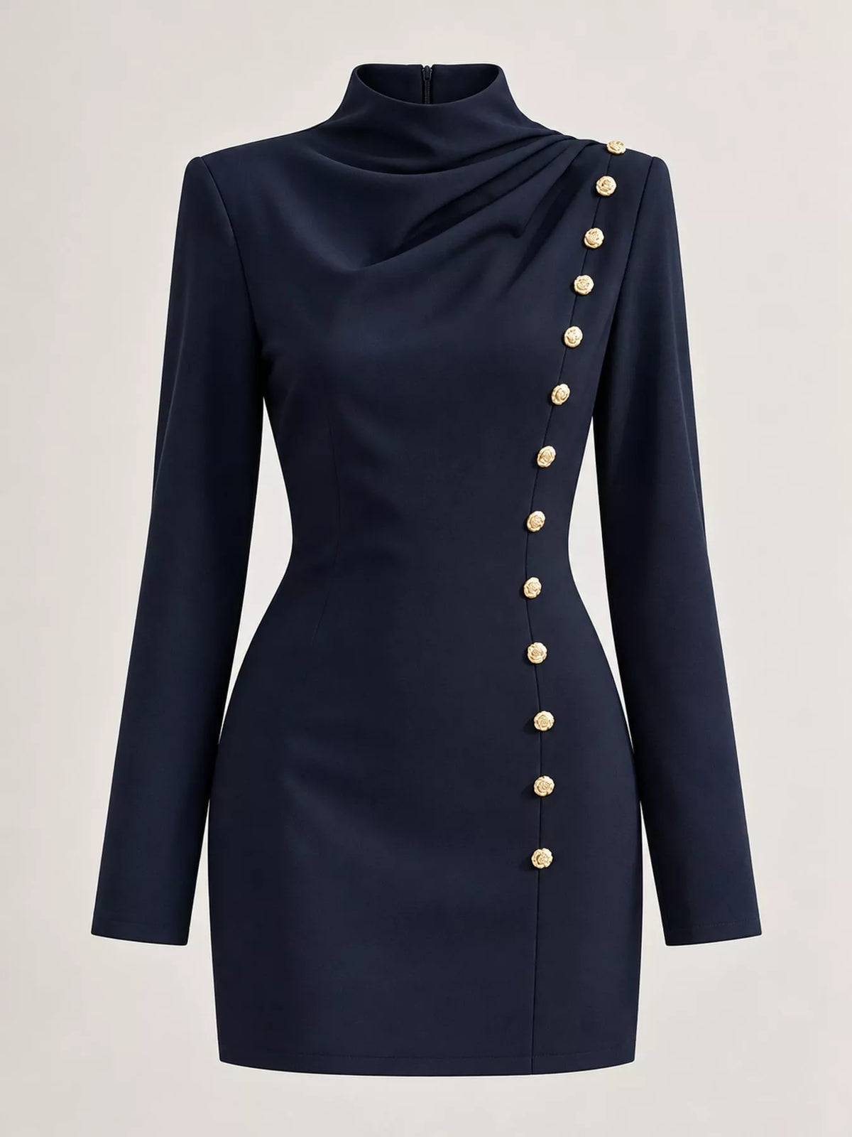Full Size Decorative Button Mock Neck Mini Dress Plus Size