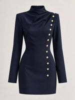 Full Size Decorative Button Mock Neck Mini Dress Plus Size