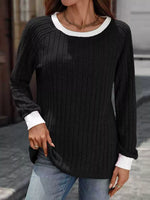 Ribbed Round Neck Raglan Sleeve Knit Top