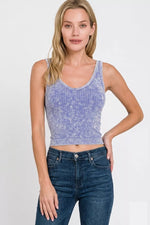 Zenana Washed Ribbed Seamless Cropped V-neck Tank Top
