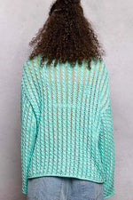 POL Openwork Round Neck Knit Top with Shiny Detail