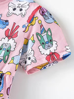 Children's Cartoon Print Short Sleeve Dress