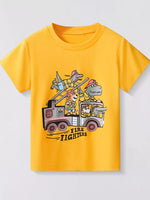 Children's Firefighter Animal Graphic Round Neck T-Shirt