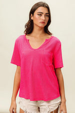 BiBi Waved Rib U Neck Top With Front Pocket