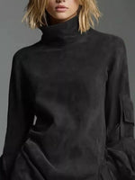Full Size Suede Turtleneck Lantern Sleeve Mini Dress Plus Size