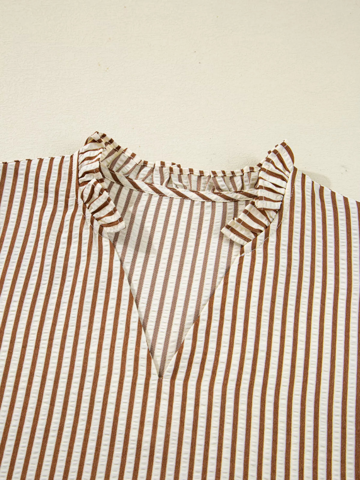 Striped Ruffled Neck Blouse with Tie Sleeves