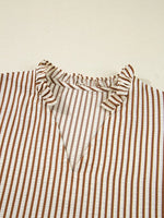 Striped Ruffled Neck Blouse with Tie Sleeves